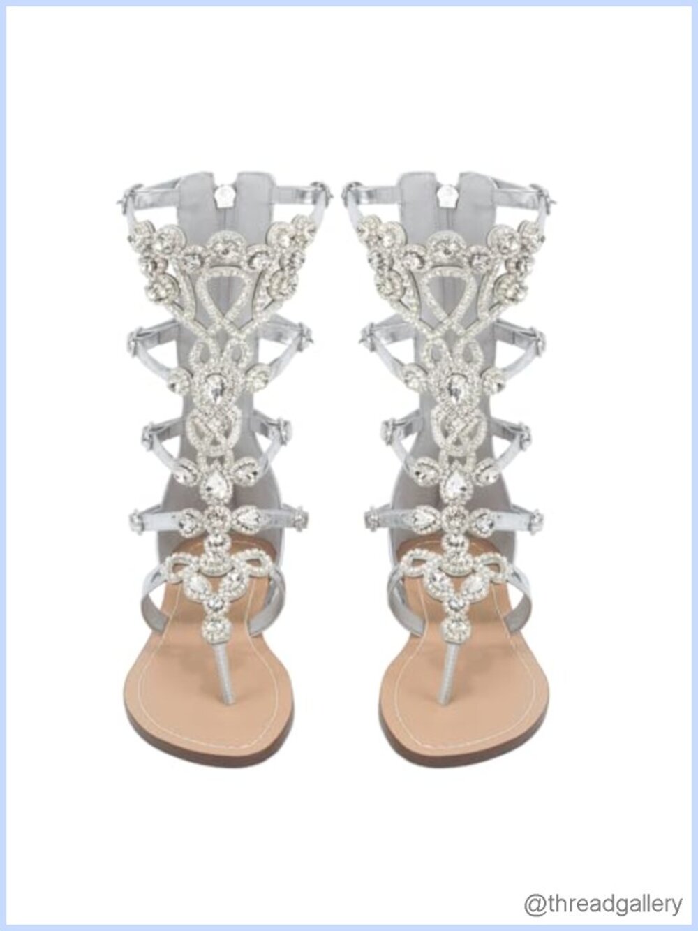 Handmade PU Gladiator Sandals Rhinestone Flat Ankle Strap Summer Beach